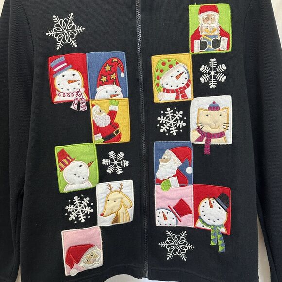 Vintage Onque Casuals Ugly Sweater M Christmas‎ Applique Patch Full Zip Cardigan - Picture 3 of 7